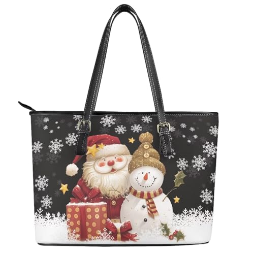 Image of Coldinair Christmas Leather Tote Bag for Women with Zipper Large Shoulder Tote Bag Shopping Casual Travel Bag Handbag Purse