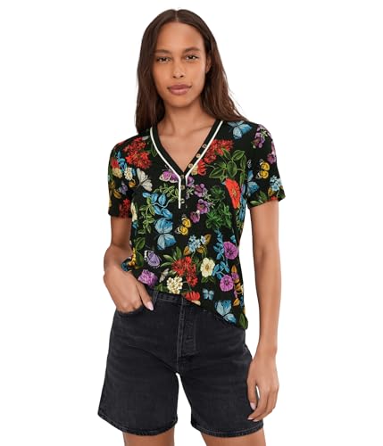 Johnny Was Womens The Janie Favorite Short Sleeve Henley Tee- Kahlan Kahlani Large
