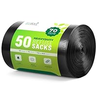 EcoBag - 50 Pack Strong Heavy Duty Refuse Sacks - Recyclable Bin Bags, Leak Resistant, Eco-Friendly, Durable Waste Disposal Bags For Large Kitchen Bins, Pedal Bins, Household, 33 Micron (Μm) /70l