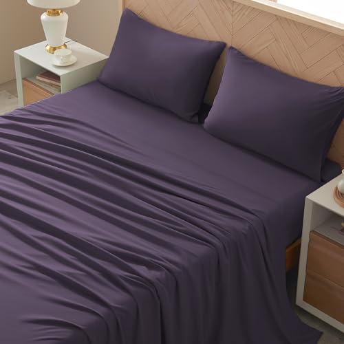 Image of Cal King 4 Piece Sheet Set - Comfy Breathable & Cooling Bed Sheets Set, Soft and Wrinkle Free, Deep Pockets, Easy & Secure Fit, Hotel Luxury Bedding - Oeko-Tex - Purple