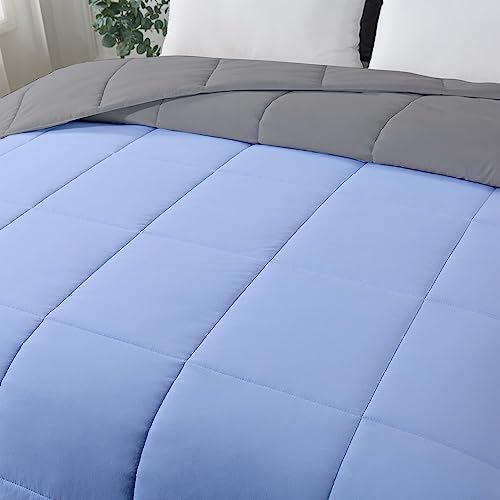 Image of MammaYo Razzai Restful Sleep Microfiber Summer Season Ac Reversible Comforter 120GSM (90 inch x 90 inch Inches /228cm x 228cm) - Queen Size Comforter|Silver /Sky Blue| TC - 400