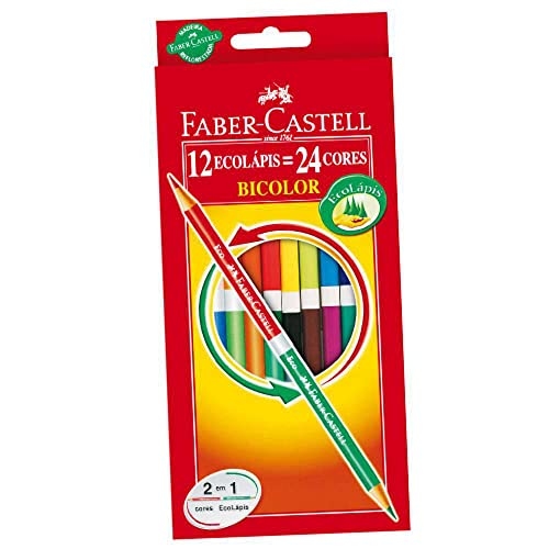 Lápis Bicolor com 24 Cores Kit Escolar, Faber-Castell, 120612+2N, Grafite Lápis Bicolor com 24 Cores Kit Escolar, Faber-Castell, 120612+2N, Grafite