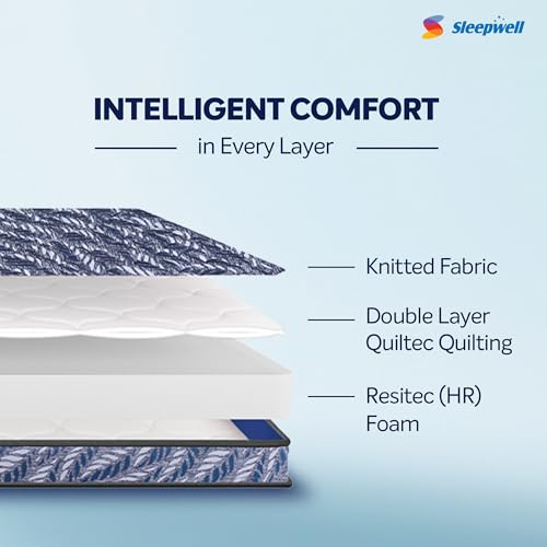 Image of Sleepwell Utsav Comfort Regular Mattress | Quiltec & Resitec (HR) Foam | Soft-top Feel | Neem Fresche Technology | Comfort & Support | Single Size | 75X35X5 | 5 Yrs Warranty