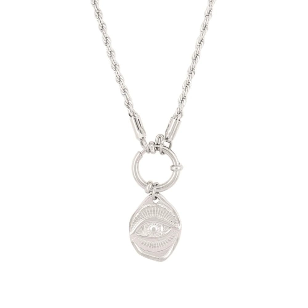 Collier Soleil Lune pendentif totem géométrique chaîne argent - 8