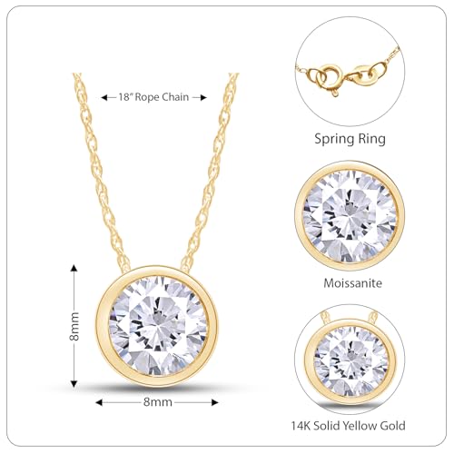 SAVEARTH DIAMONDS 14K Solid Gold 1 Carat 6.5MM Moissanite Classic Bezel Set Solitaire Lab Created Diamond Pendant Necklace for Women, Gold Chain 18 inch2