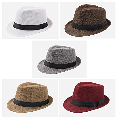 Linen Kid Hat Simplicity Unisex Timelessly Classic Manhattan Fedora (White,), 4 #TOP2