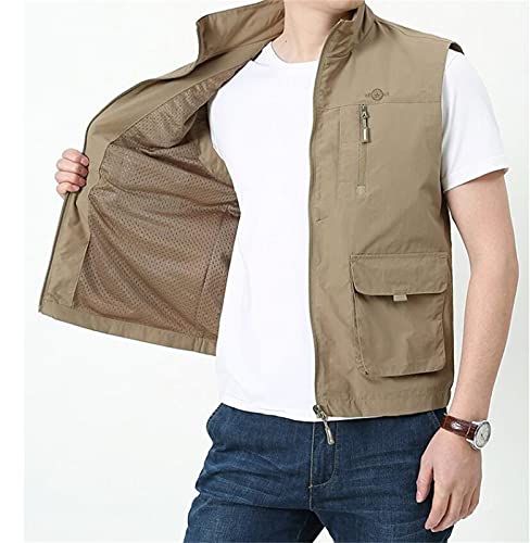 Men's Waistcoat Hiking Vest/Gilet Summer Sports Multi Pocket Climbing Work Fishing Sleeveless Jacket Travel Vest,Khaki,M2
