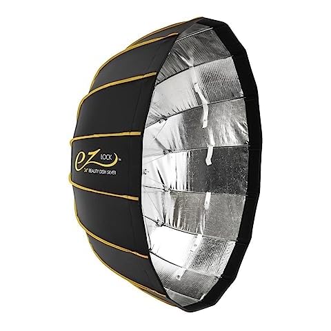 Glow EZ Lock 34" Collapsible Silver Beauty Dish Softbox w/Bowens Mount Speedring and Deflection Disk, 16 Ribbed Design Soft Box w/Silver Interior for Perfect Lighting and Beauty Dish Photography Cover