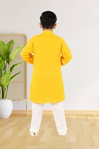 Image of Traditiona Kurta with White Pajama Set, Kids Ethnic Wear, Cotton Blend