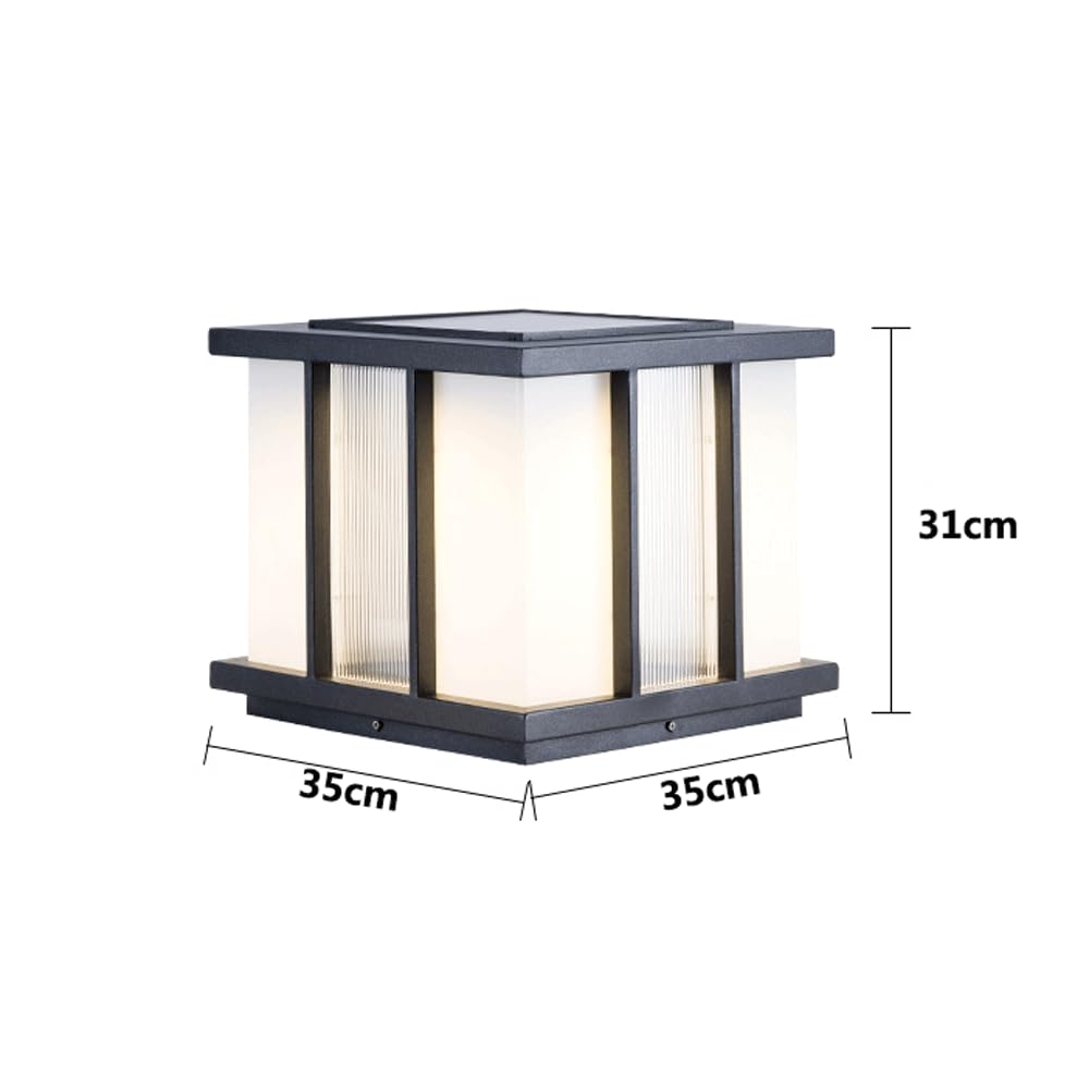 HZWJIA Solar Pillar Lamp Stainless Steel Outdoor Deck Fence Post Cap Light IP65 Waterproof Pillar Head Lamp Gray Outdoor Waterproof Solar Pillar Lamp for Patio Landscape Post Light Side Length 13.7in