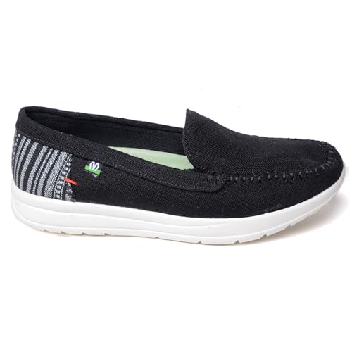 Minnetonka Women's Discover Boat Shoe, Black Linen, Size 63