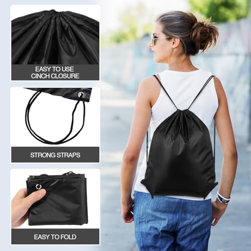 Image of Shappy Drawstring Backpack Bulk Sports Gym Cinch Bag Polyester String Bag for Men Women(Black,200 Pcs)