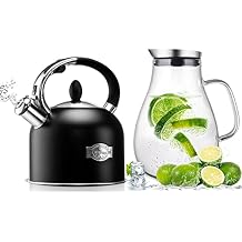 SUSTEAS 3.17 Quart Stove Top Whistling Tea Kettle and 68 ounces glass pitcher with lid for homemade beverage
