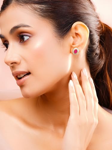 Image of Rubans Stud Earrings American Diamond Zirconia & Crystal Jewellery Gift for Women & Girls