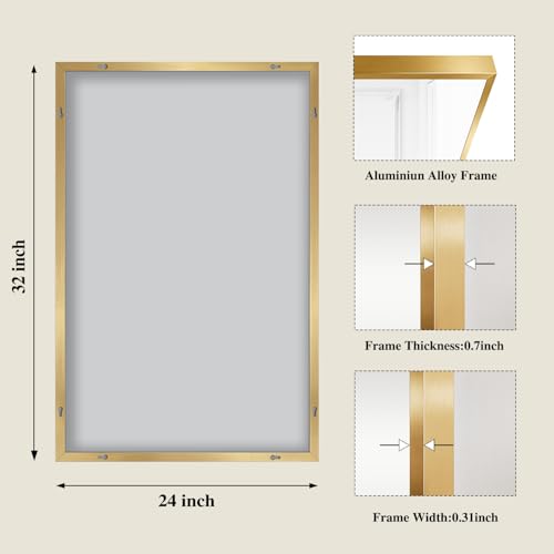 Image of Koonmi Gold Rectangle Wall Mirror, 24x32 Inch Bathroom Mirror, Aluminum Frame Vanity Mirror for Entryway, Living Room, Bedroom Bathroom, Hangs Horizontally or Vertically