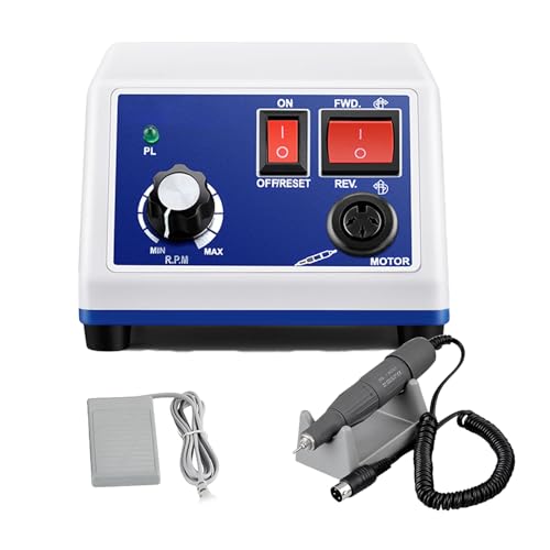 Pulidora con micromotor, kit de mano con micromotor con pieza de mano de 3 mm y pedal, avance y retroceso, velocidad ajustable, herramienta de pulido para laboratorio, joyería, cerámica y silicona