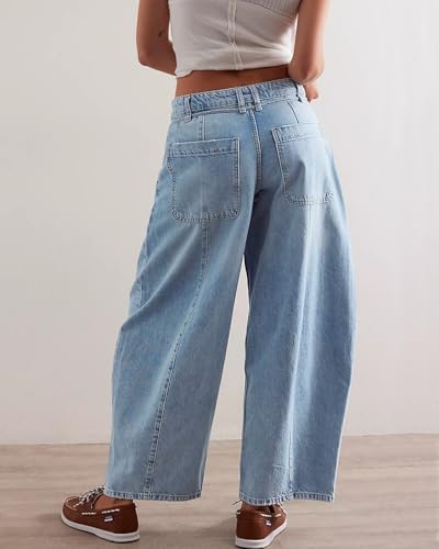 LifeShe Wide Leg Jeans Woman Mid Rise Baggy Jeans Loose Boyfriend Barrel Denim Pants with Drawstring2