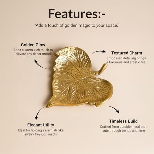 Image of MARKET 99 Golden Aluminium Embossed Platter | Glossy Decorative Serving Tray for Festive Decor, Dining Table Styling, Home Decoration & Gifting | Elegant Designer Centre Display Dish