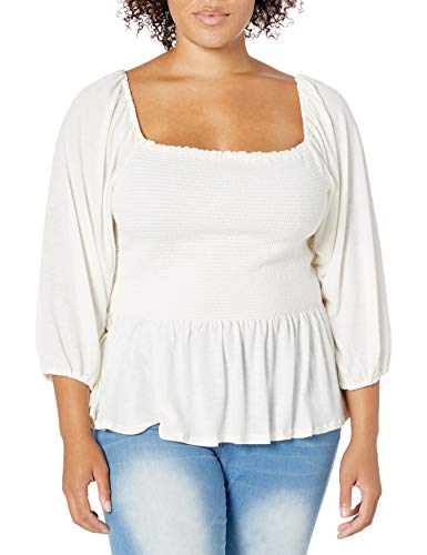 Jessica Simpson Women's Sherrie Square Neck Smocked Top, Gardenia, Large