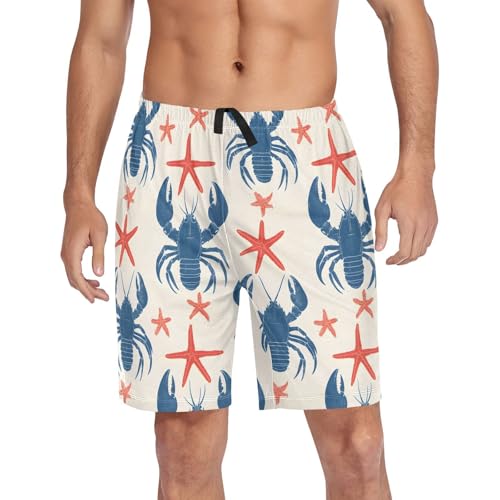 Retro Blue Lobster Pajama Shorts for Men, Men's Pajama Bottoms, Lounge Sleepwear for Dad