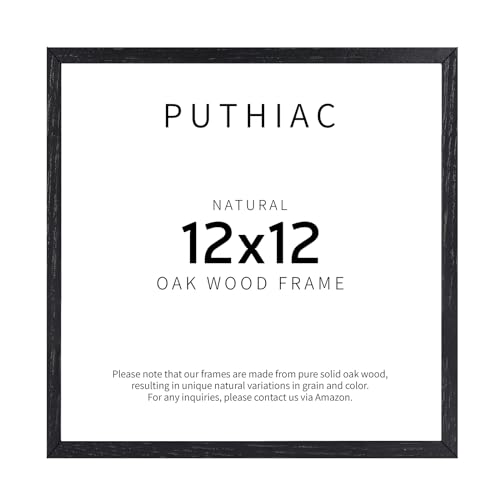 puthiac 12x12 Black Oak Wood Picture Frame - Minimalist 12x12 Poster Frame, 12"x12" Frame Wood, Natural Solid Wooden Picture Frames for Wall Art Photo and Prints (1 Pack, Black)