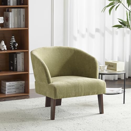 Sillón Barrel Verde Oliva Tela con Base de Madera miniatura 1