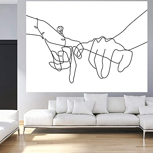 Manicer Black And White Pinky Promise Tapestry, Swear Love Wall Art, Holding Hands Art Line Minimalist Abstract Wall Décor For Dorm Bedroom Office – 59.1" X 80" - White #TOP4