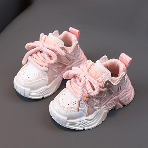Girls Pink Sneakers Baby Kids Tennis Walking Shoes Toddler Fashion Platform Lightweight Lace Up Casual Walking Shoes2