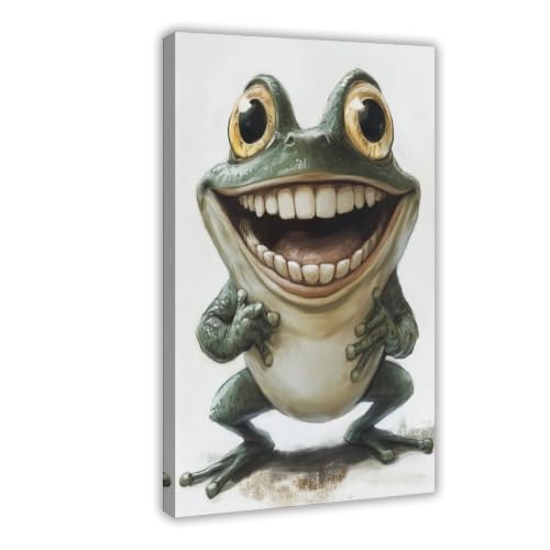 Poster grenouille rigolote en toile 61x91cm pour deco de salle de jeux