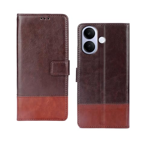 Image of amazon basics Vivo V60 Lite 5G Flip Cover | Card Pockets Wallet & Stand | Flip Cover for Vivo V60 Lite 5G (Coffee and Tan)