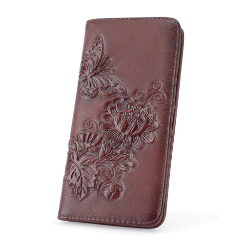 Image of Wallet Women Ultra Slim Thin Rfid 3D Embossed Vegan Leather Womens Wallet Clutch Long Ladies Wallet (07-Red)