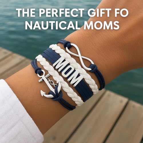 Mom Nautical Anchor Charm Bracelet for Women, Navy Rudder Anchor Braided Weave Leather Rope Infinity Love Bracelet, Gift For Mom - Image 2