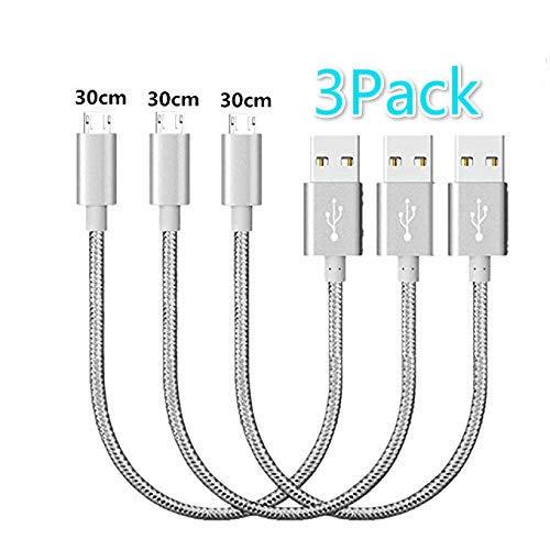 AOSOK Micro USB Cable, 3Pack 1ft(30cm) Premium Short Nylon Braided High Speed [Fast Charger] Android Charger Cables for Galaxy S7/S6/S5,Note 5/4/3,HTC,LG,Nexus Sony and more (Grey)