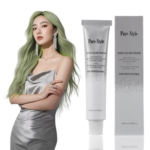 PureStyle 100ml Professional Permanent Hair Color Dye Cream Ammonia Free, Long Lasting Mint Green Brown Color, Light Green Hair Dye for Women, Natural Shine, For All Hair Types Easy At Home