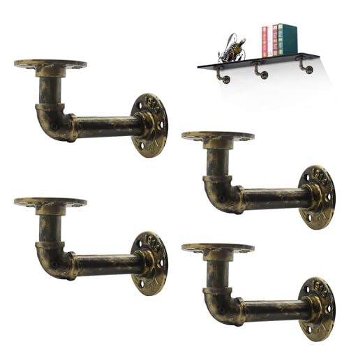 MLOQI Scaffold Board Shelf Brackets 4 Pack, Industrial Pipe Shelf Brackets for Custom Wood Shelves Wall Mounted,All Metal Rustic Pipe Decor with Hardware Included 5.5 inches(Bronze)