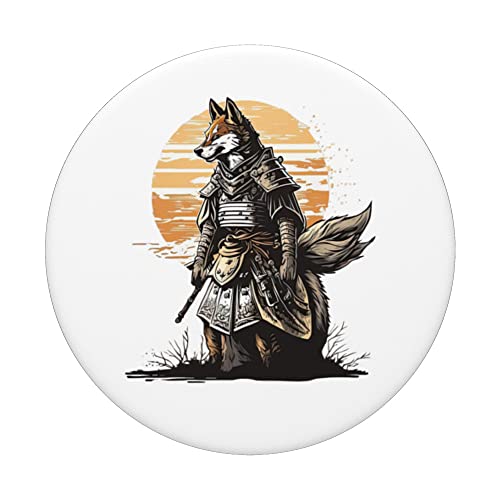 Shibu Inu Sun Japanese Samurai Warrior Battle Pose Japan Art PopSockets Swappable PopGrip, Black - Image 3