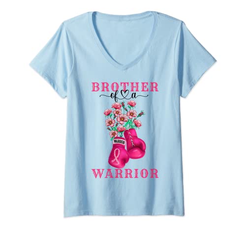 Donna Squadra di supporto per la consapevolezza del cancro al seno del fratello di un guerriero Maglietta con Collo a V