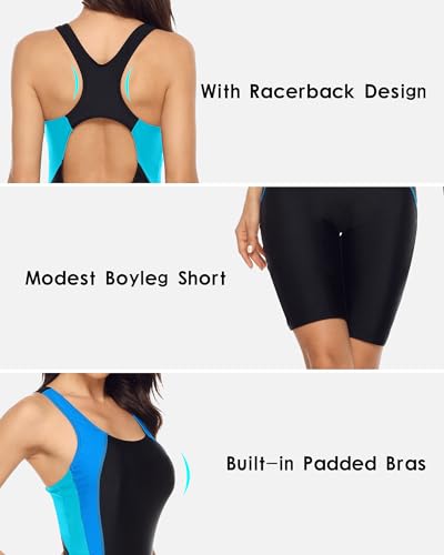 Image of BeautyIn Women's Boyleg One Piece Swimsuit Racerback Athletic Bathing Suit