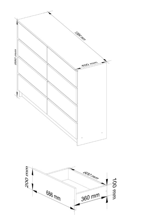 BDW - Comò con 8 cassetti, comò K140, credenza, mobili per soggiorno, camera da letto, corridoio, armadio da ufficio, materiale robusto e design moderno - 138x40x99 cm, Rovere Craft