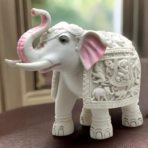 White Elephant Showpiece Big Size Marble Resin Aesthetic Statue Decorative Item for Home, 8 inch Elephant Decor for Home Vastu, Shelf, Study Room, Work Table (8 x 9 inch) — photo — 6 of 9