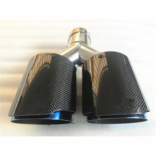 Escape de coche con tubo doble universal de acero inoxidable y fibra de carbono azul 63-76