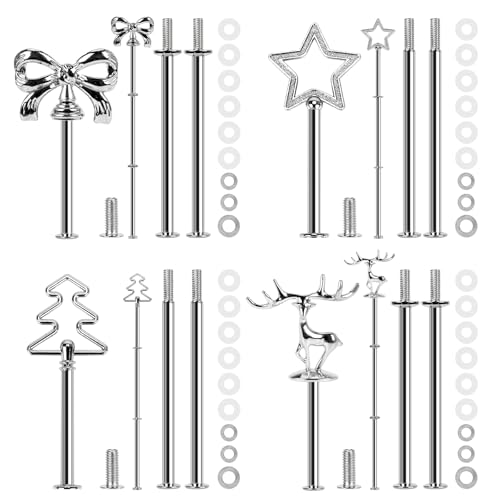 Ufdeoton Lot de 4 Barres d'Étagères Vintage Kit de Présentation, Barres en Métal, 2 à 3 Étages Supports à Étagères, pour Mariage, Fête de Noël Tarte Cupcakes...