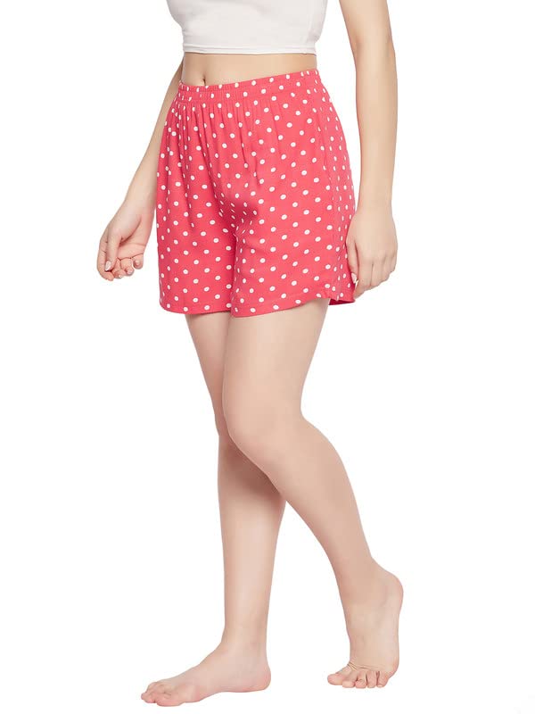 Image of Clovia Women's Crepe Polka Dot Print Shorts in Red