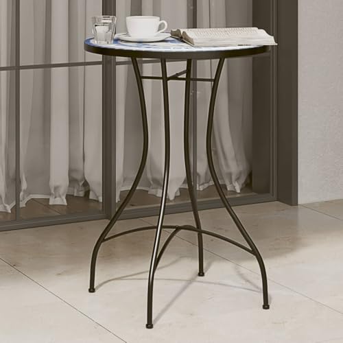 Sophrelle Table de Bistro mosaïque Bleu et Blanc Ø50x70 cm céramique,Tables de Jardin,11.85kg-4003399