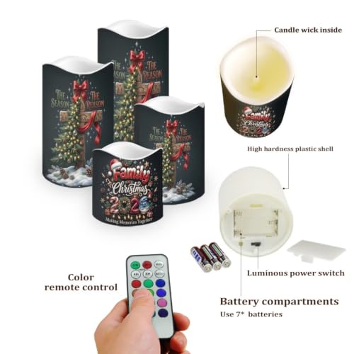 Image of Christmas Cross Flameless Candles Set of 4 | Xmas Flameless Candles with Remote Control, Flickering LED Candles with Timer for host gift, Living Room decor