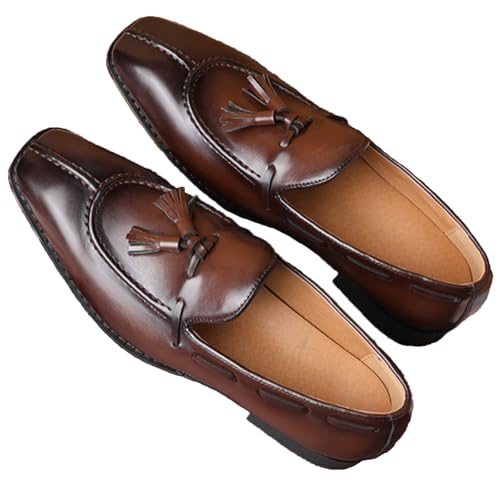Men's Leather Tassel Dress Loafers Vintage Square Toe Slip-On Oxford Dress Shoes3