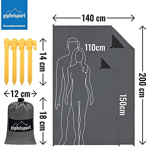 gipfelsport Koc piknikowy XL Outdoor koc piknikowy I 200 x 140 cm, wodoszczelny, nadaje się do prania, nie pozostawia piasku, lekki, kompaktowy I mini Pocket Blanket, akcesoria do wędrówek, prezent