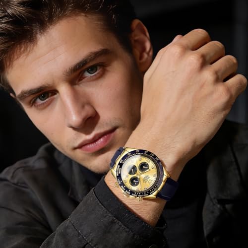 Image of OLEVS Watches for Men Business Diamond Moon Phase Male Watch Chronograph Fashion Dress Waterproof Date Analog Quartz Waterproof SiliconeMen Wrist Watch