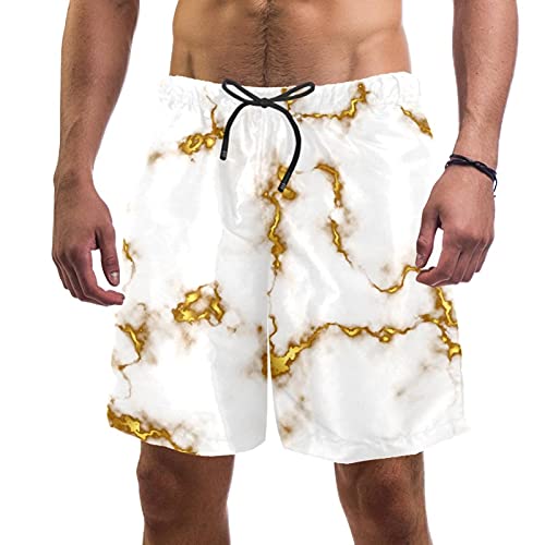 Maillots de bain pour hommes texture marbre doré blanc élégant