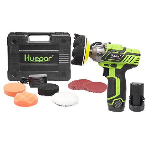Polisher/Sander, Huepar 3-inch Cordless Lightweight Car Buffer/Waxer with Variable Speed 2800/8300RPM, Two-Position Side